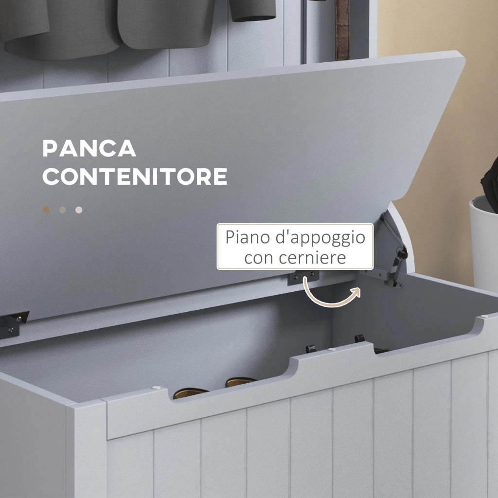 Mobile Appendiabiti con Panca Contenitore 71,5x39,5x170 cm in Legno Grigio