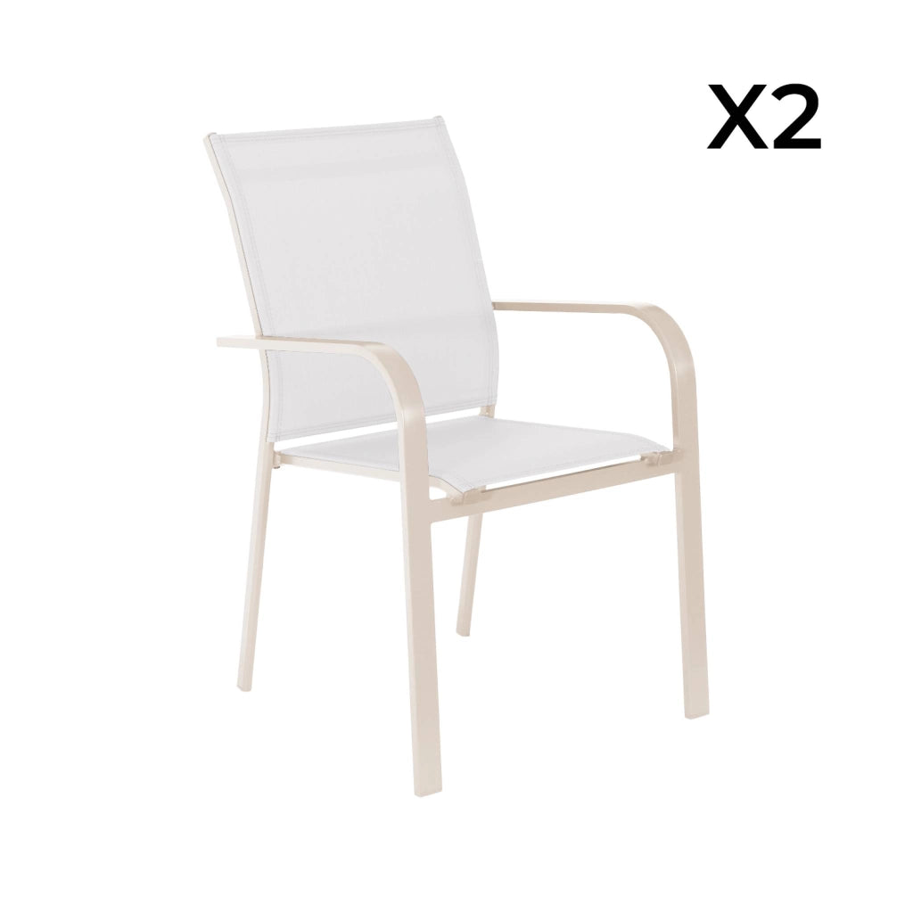 Set 2 sedie da giardino impilabili in alluminio e textilene, beige