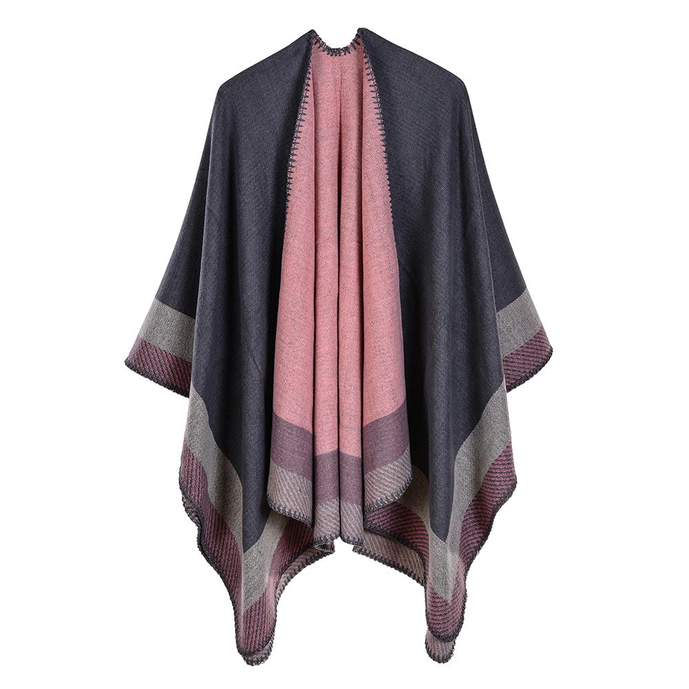 Sciarpa calda da donna a righe, piccola e quadrata, in cashmere e acrilico.