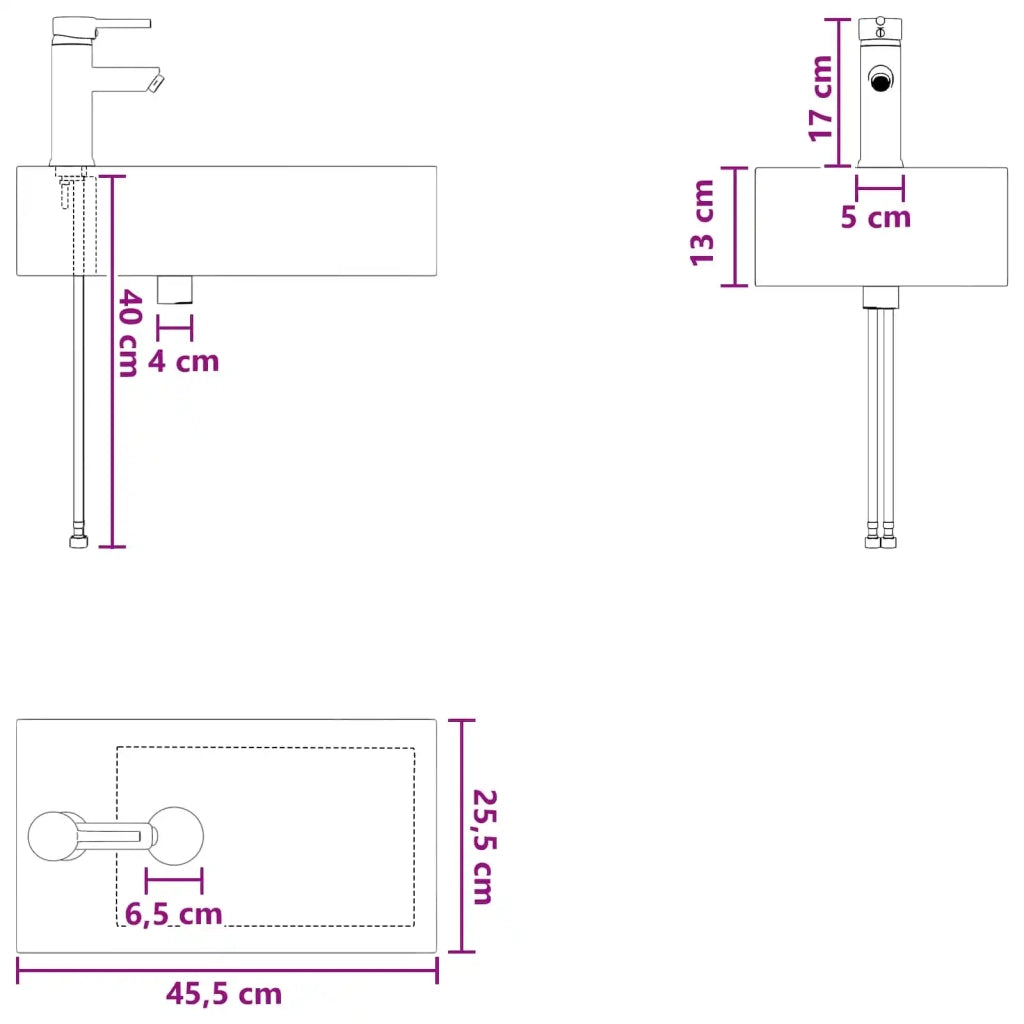 Lavabo da bagno Nero Opaco 45,5 x 25,5 x 13 cm Metallo CFW3817943