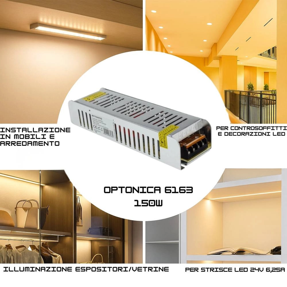 Alimentatore slim 150w 24v in metallo per strisce led