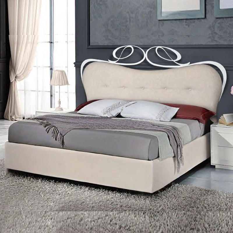 Letto matrimoniale in ferro con testiera imbottita in ecopelle 185x202xh.148 cm