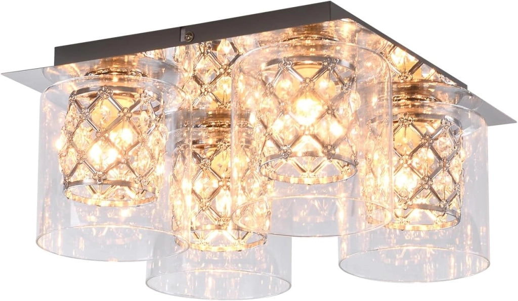 ZMH Lampada da soffitto plafoniera cristallo trasparente 4 luci per soggiorno cucina