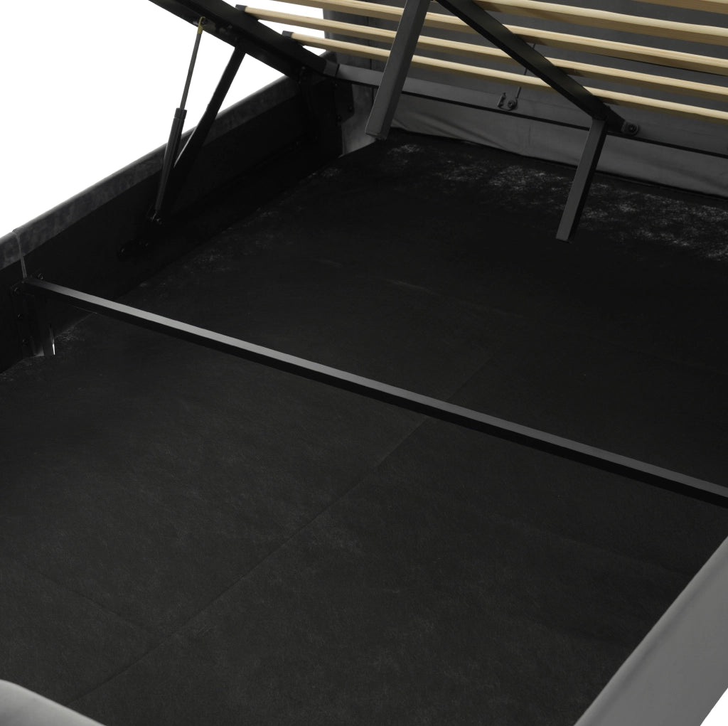 Letto matrimoniale imbottito ULEVR 140x190 cm con contenitore idraulico, LED, USB e Type-C, velluto grigio