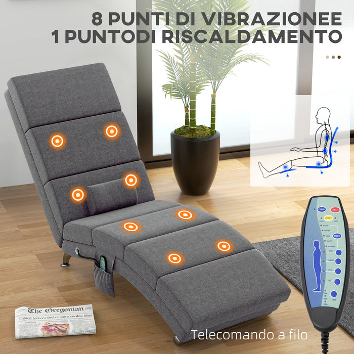 Poltrona Massaggiante con 8 Punti Vibranti e Riscaldamento 5 Modalità Timer e Telecomando Grigio