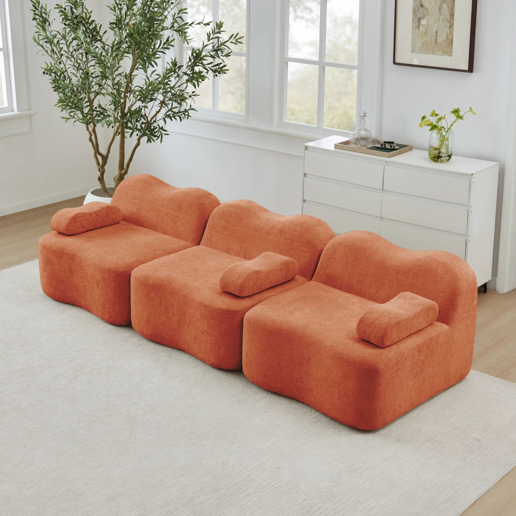 DIVANO Modulare angolare con pouf in velluto arancione