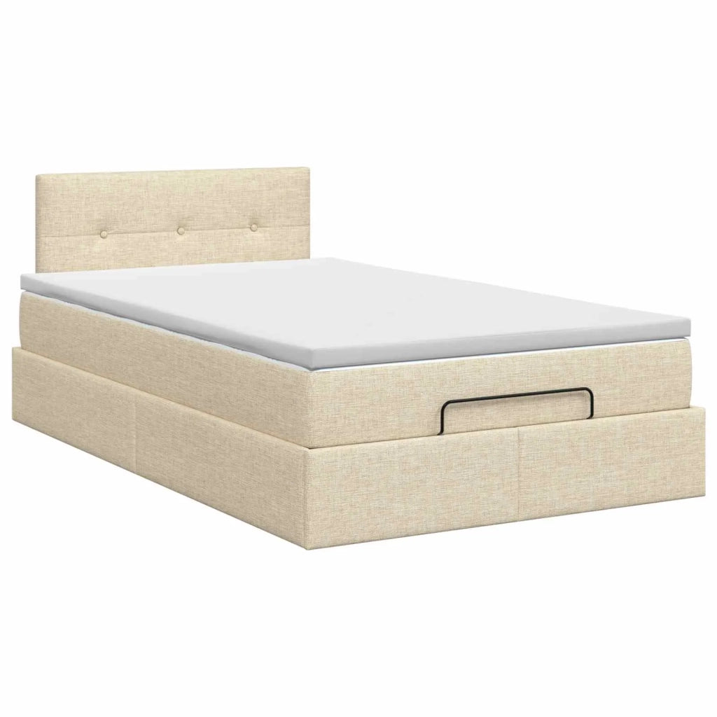 Letto ottomano con materasso Crema 120 x 200 cm Tessuto 3456321