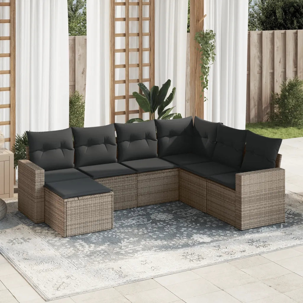 Set Divani da Giardino 7 pz con Cuscini Grigio in Polyrattan 3219290