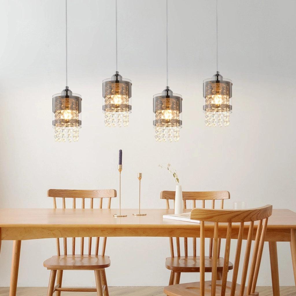 Lampada a Sospensione ZMH Moderna con Cristalli 4 Luci Regolabile Vetro per Sala da Pranzo Senza Lampadina 150cm