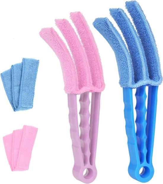 Set di pennelli per pulire 2 pezzi con microfibra e panno di pulizia inclusi Pennello a piuma per pulire - Pulizia di finestre e ventilatori elettrici (Rosso + Blu celeste)