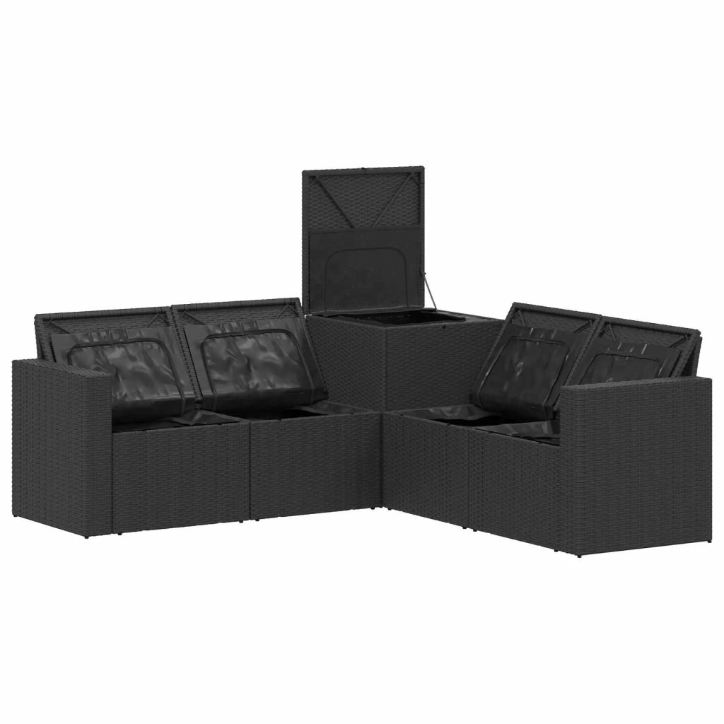 Set di divani 5 pz Nero Rattan sintetico e Acciaio 3447851