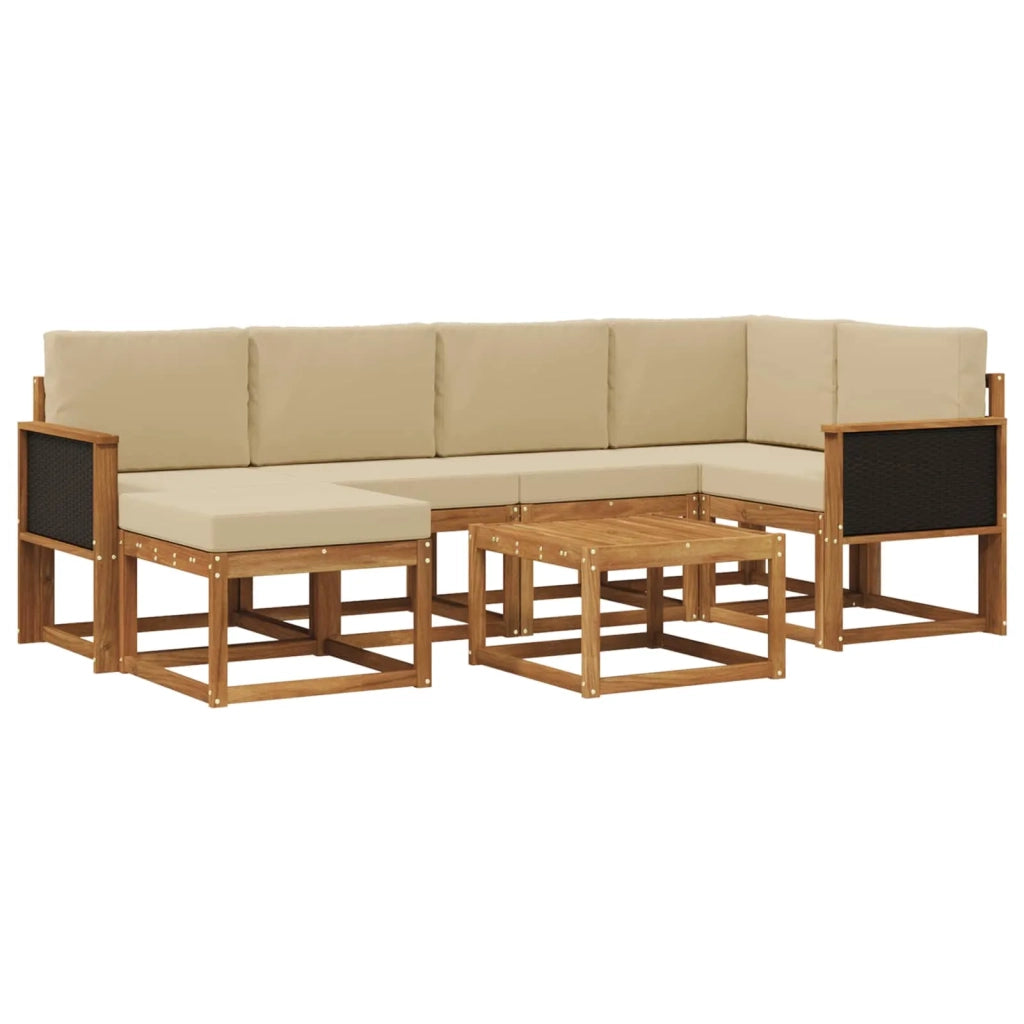 Set di divani da esterno con cuscino 7 pcs Naturale e Beige 3385364