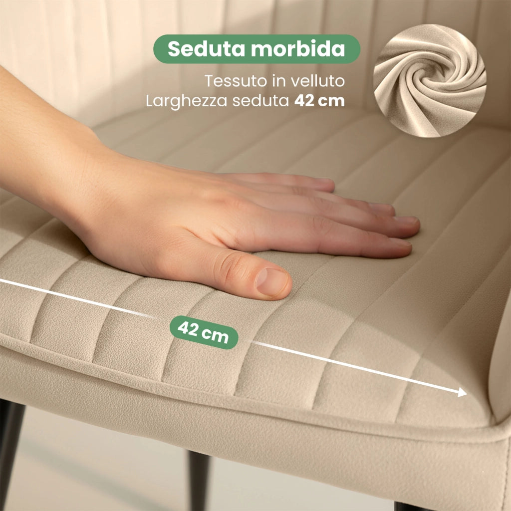Set di 4 Sedie in velluto con cuciture verticali FLORENCE Beige gambe nere