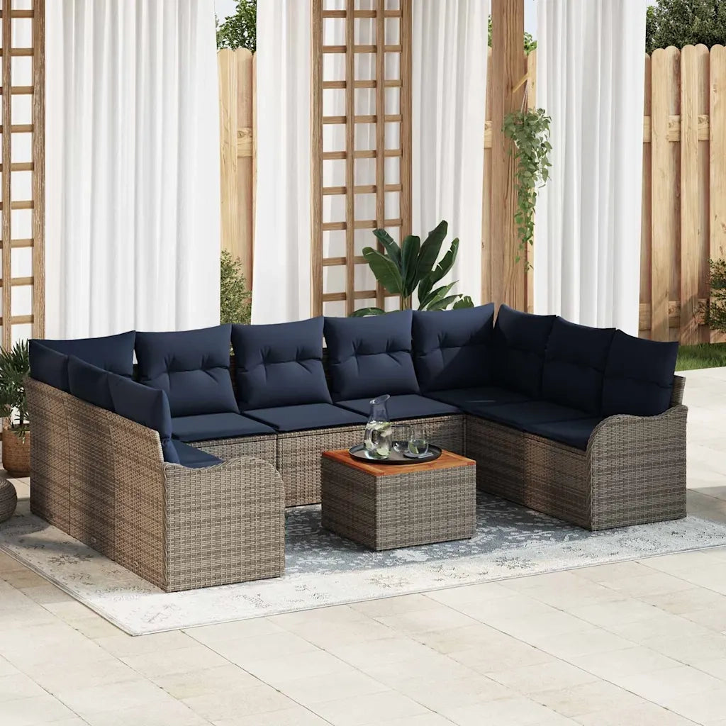Set Divano da Giardino 10 pz Grigio polyrattan 3347500