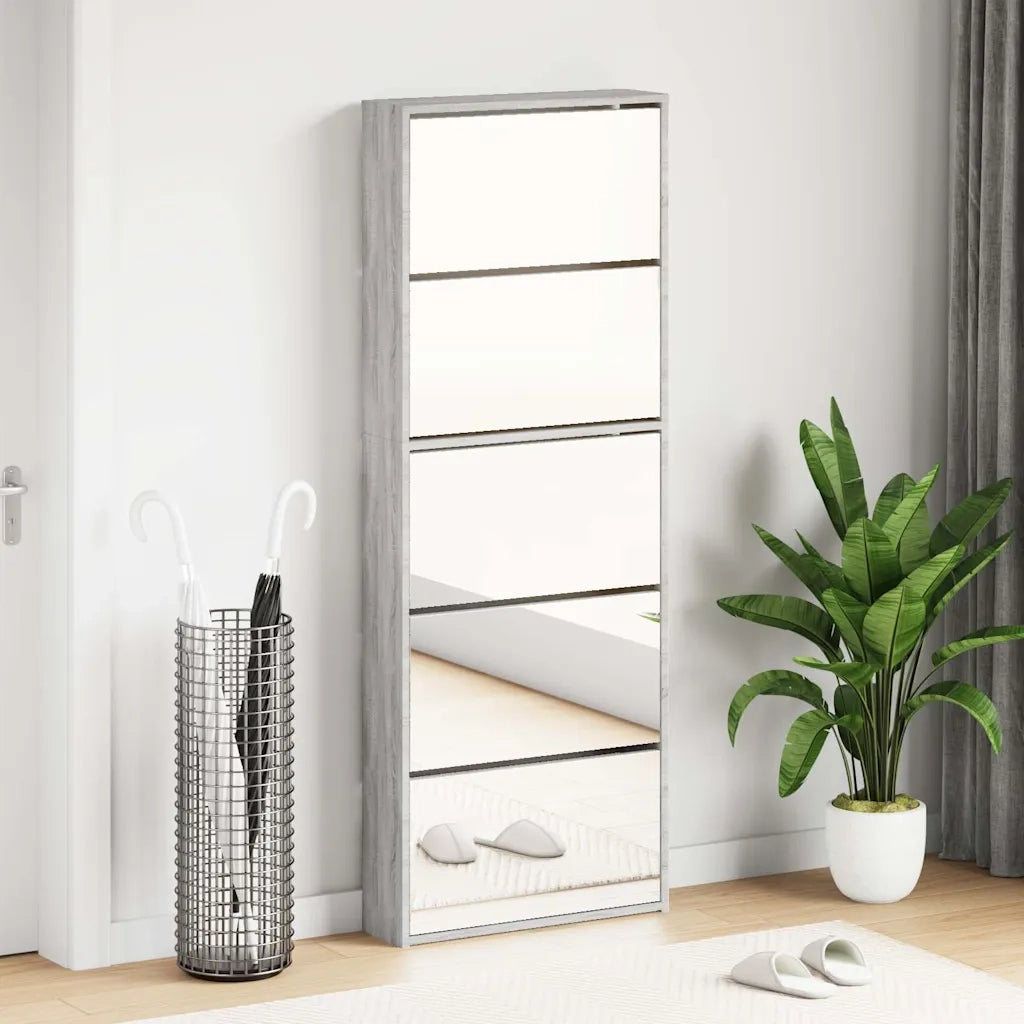 Scarpiera con Specchio a 5 Livelli Grigio Sonoma 63x17x169,5 cm 3228284