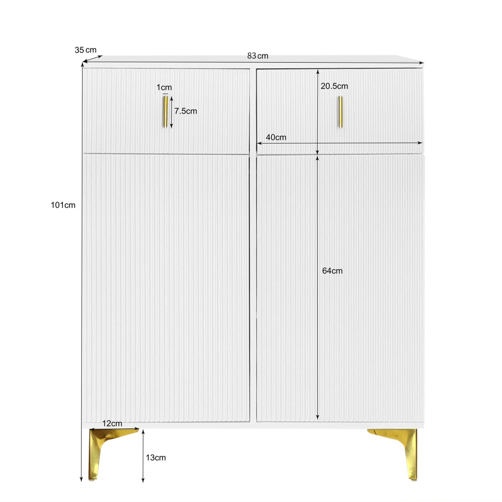 Credenza con 2 Ante e 2 Cassetti; Ripiani Regolabili; Push-to-open; Stile Elegante; in Pannello Di Particelle; Bianco; 83×35×101 cm