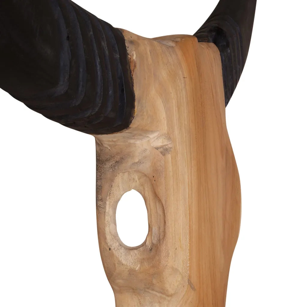 Scultura Teschio di Toro da Parete in Teak 69x6x60 cm CFW3376194