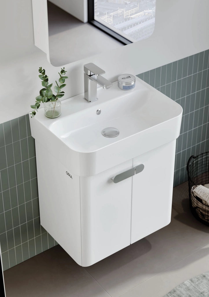 Set mobile lavabo con specchio (2 pezzi) "Orbit 55" - 55 x 38 x 62 cm - Bianco