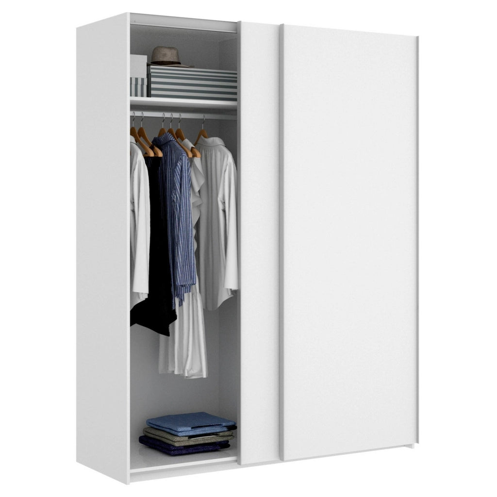 Guardaroba Anda, Mobile appendiabiti per camera da letto, Armadio a 2 ante scorrevoli, 150x65h204 cm, Bianco
