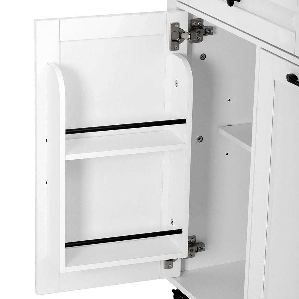 Isola cucina mobile - Xylo - Estendibile con piano lavoro, vano rifiuti e multipresa, ideale per cucina e sala da pranzo (Bianco)