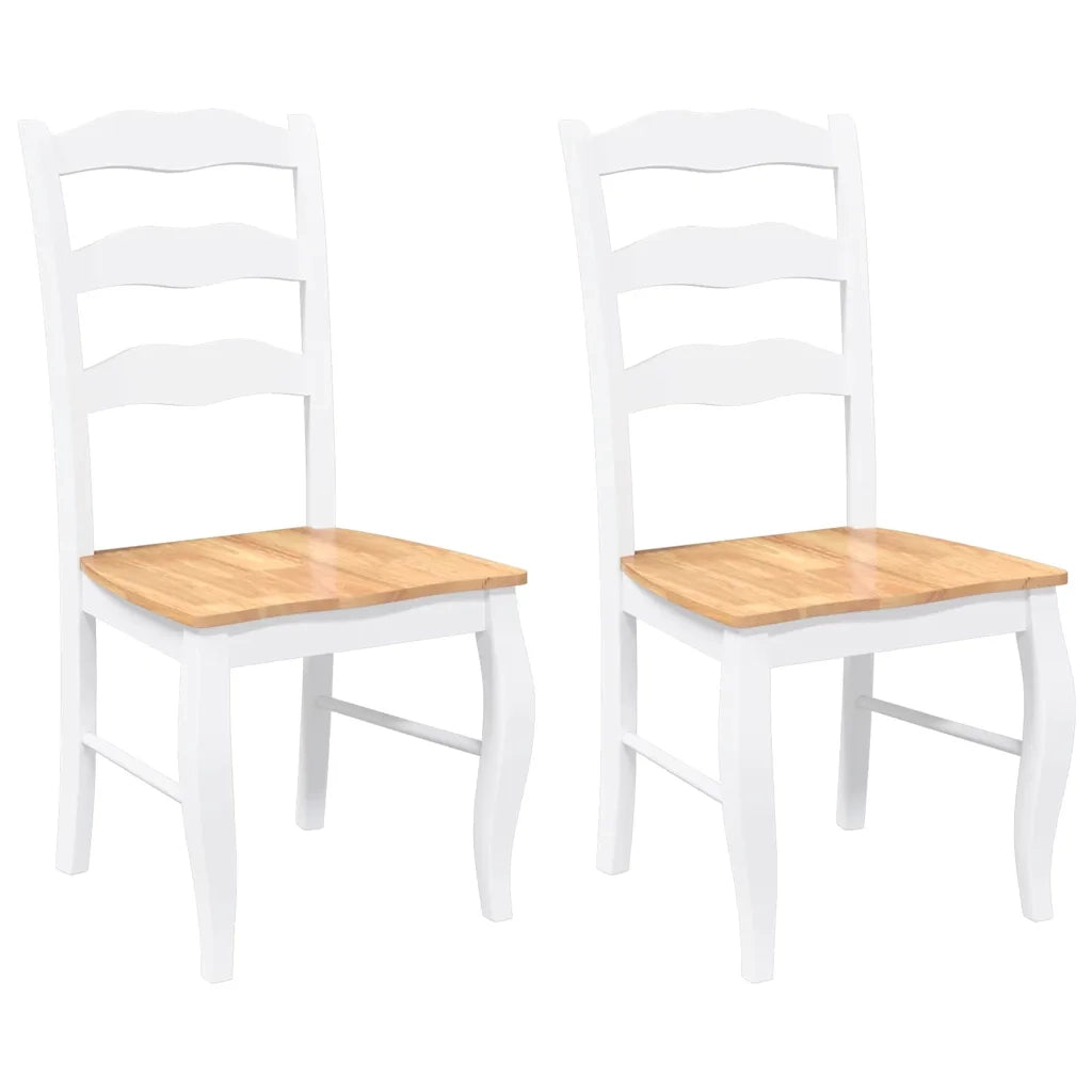 Sedie da Pranzo 2 pz Bianche in Legno Massello di Hevea