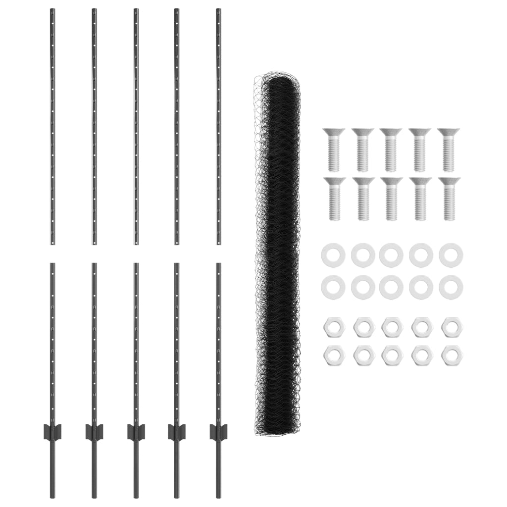 Posti per Recinzione  10 pz U-Channel Grigio 160 cm Acciaio