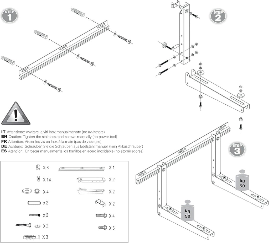 Staffe zincato climatizzatore unità esterna klima top viti inox 40x48x85 fischer