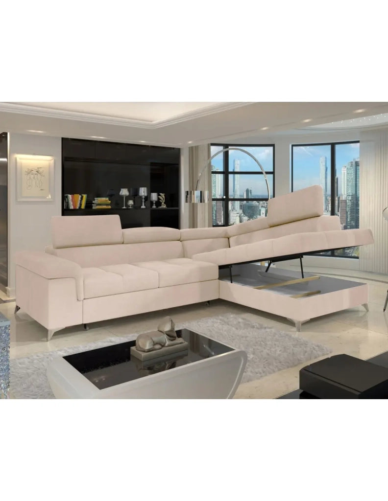 Divano angolare convertibile PALAZZO 4 posti beige – angolo destro con baule