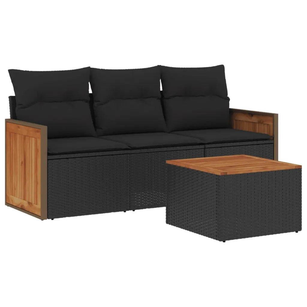 Set Divani da Giardino 4 pz con Cuscini Nero in Polyrattancod mxl 90324