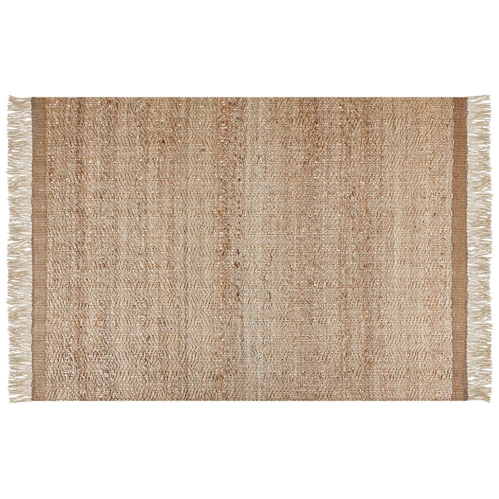 Tappeto con frange in iuta beige 160 x 230 cm fatto a mano stile boho moderno soggiorno camera da letto