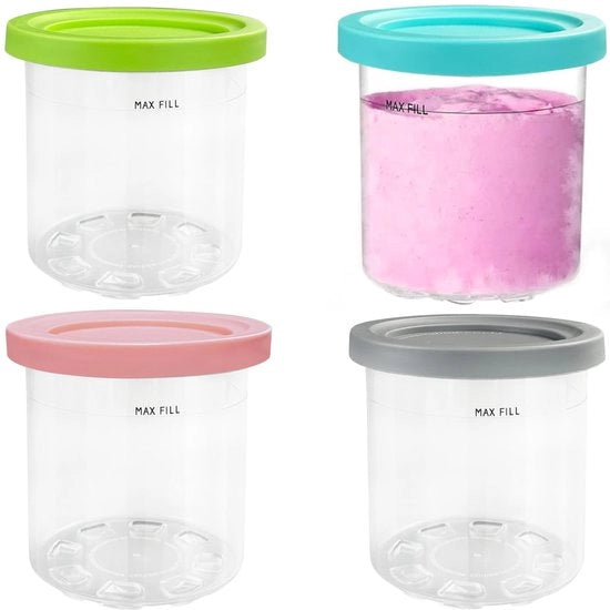 Set di 4 tazze per gelato con coperchi in PE, BPA-free, compatibili con tazze per gelato per macchina per gelato, tazze per gelato da 1000 ml, lavastoviglie, compatibili con macchine per gelato Ninja, NC299AM e C300s Creami serie.
