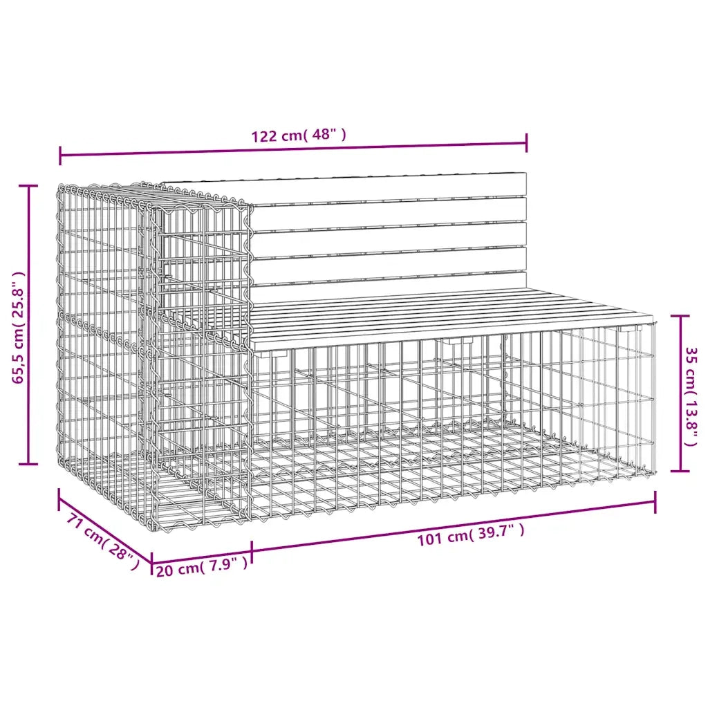 Panca da Giardino Design Gabbione 122x71x65,5cm Pino Impregnato 834385
