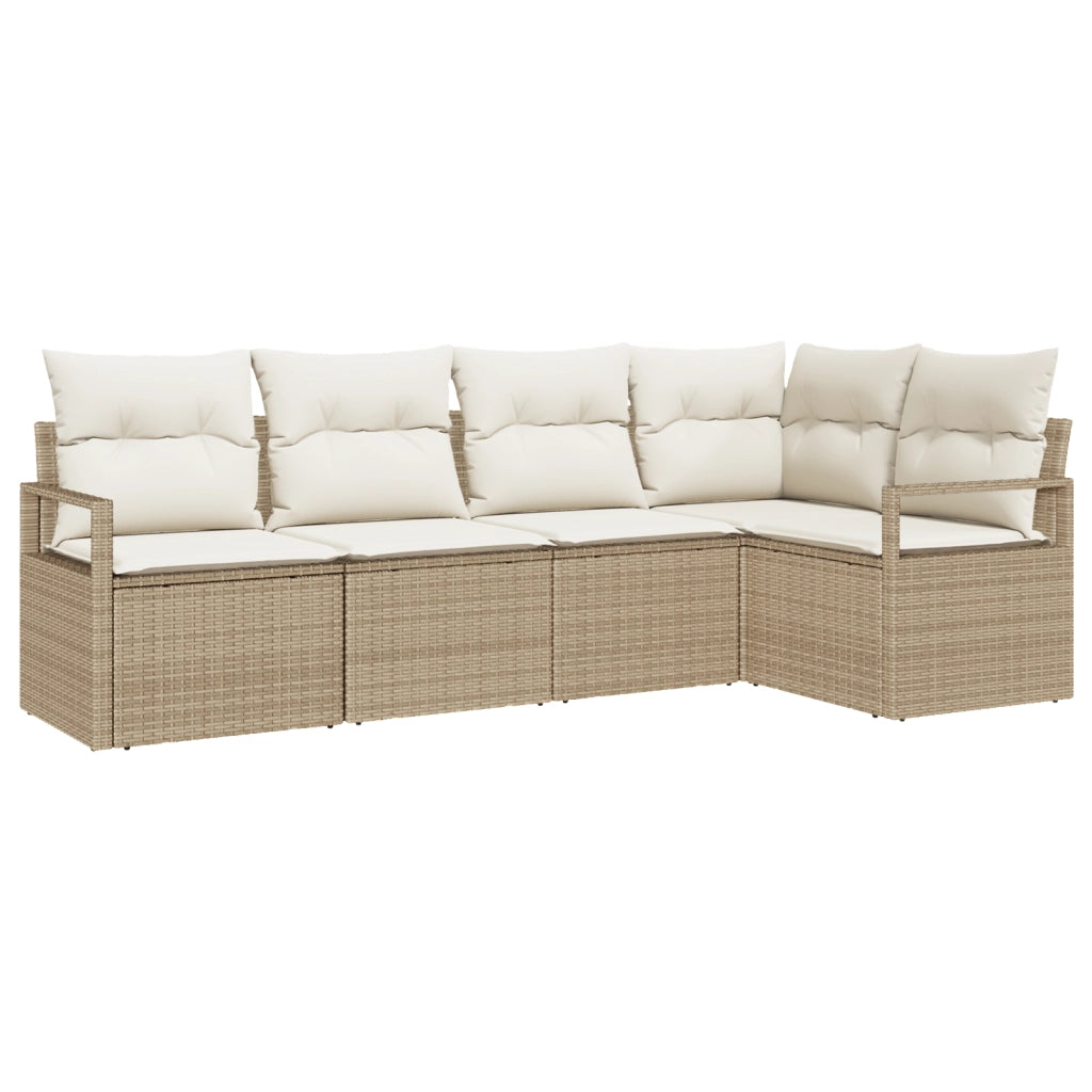 Set giardino  a 5 pezzi con cuscini beige in polyrattan