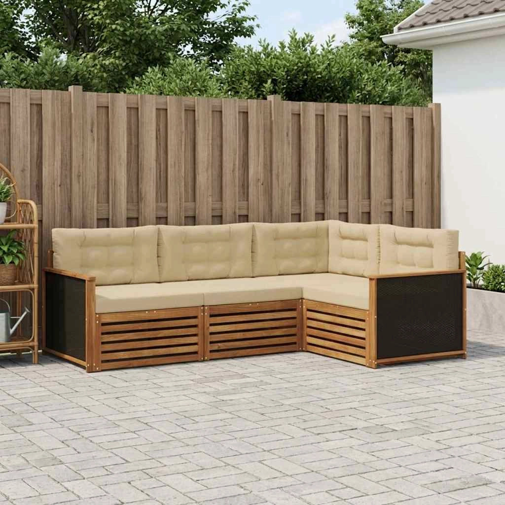 Set di divani da esterno 4 pz Naturale e Beige Poliestere 3383286