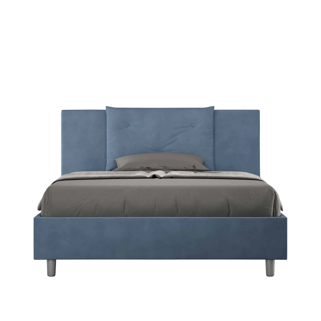 BS COM Letto queen size con rete imbottito 150x200 microfibra blu
