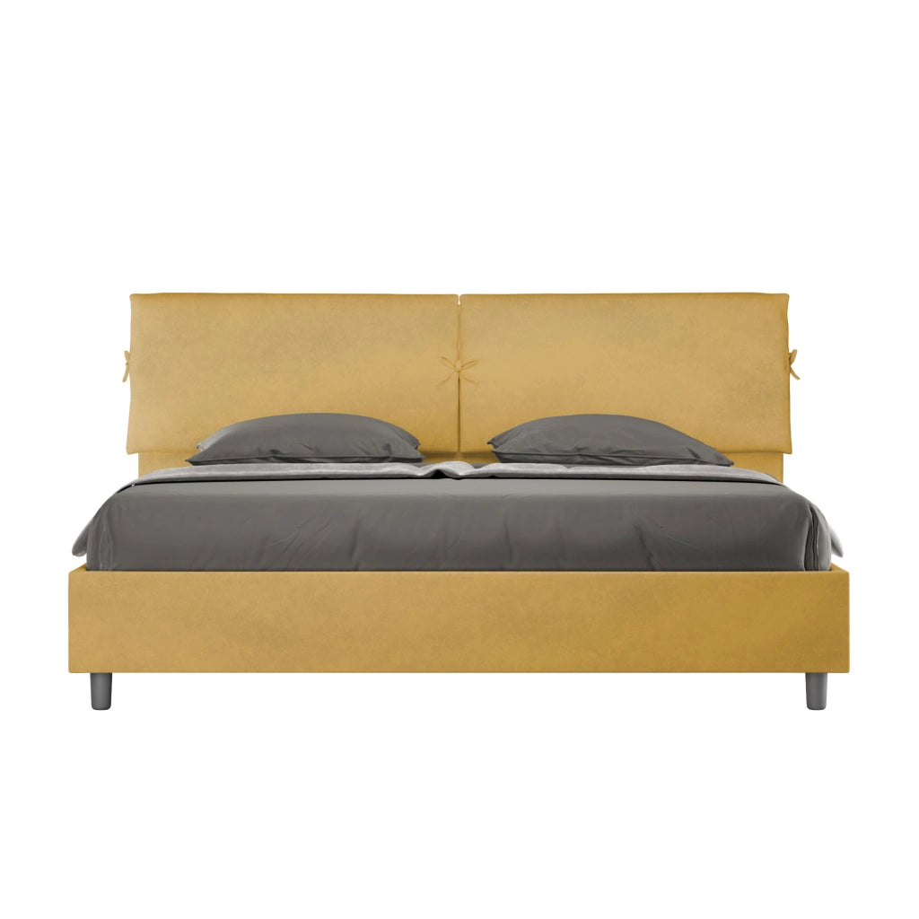 Letto Matrimoniale King Size 180x200 cm con Rete Testata con Cuscini Imbottito in Microfibra Mados Ocra