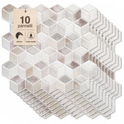 Set 10 Pannelli Adesivi Piastrelle da Parete 30,5 cm Decoro Geometrica in PVC Beige