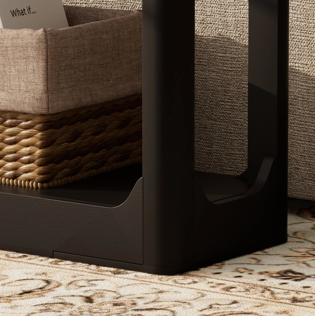 Tavolo consolle stretto nero 140 cm con ripiani aperti
