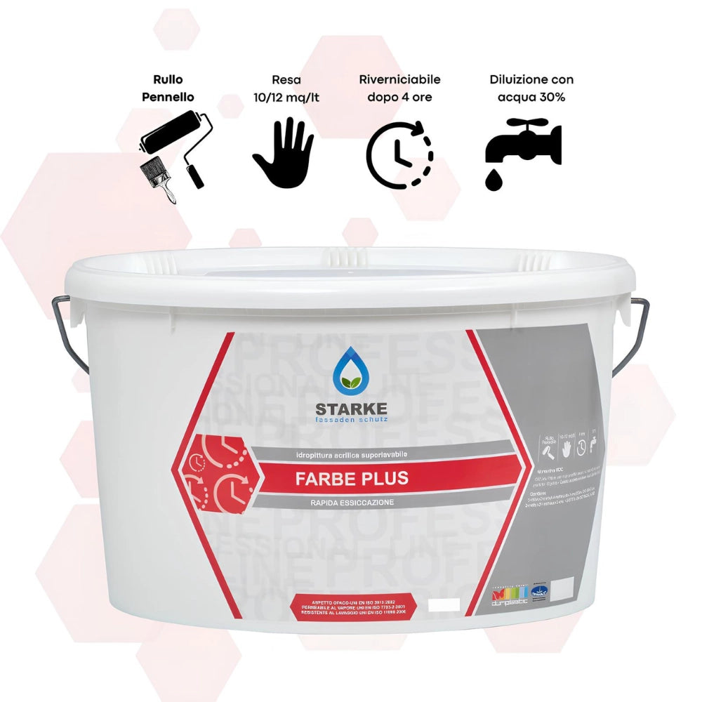 Farbe plus pittura murale acrilica superlavabile eccellente copertura opacità *** formato 5 lt, confezione 1