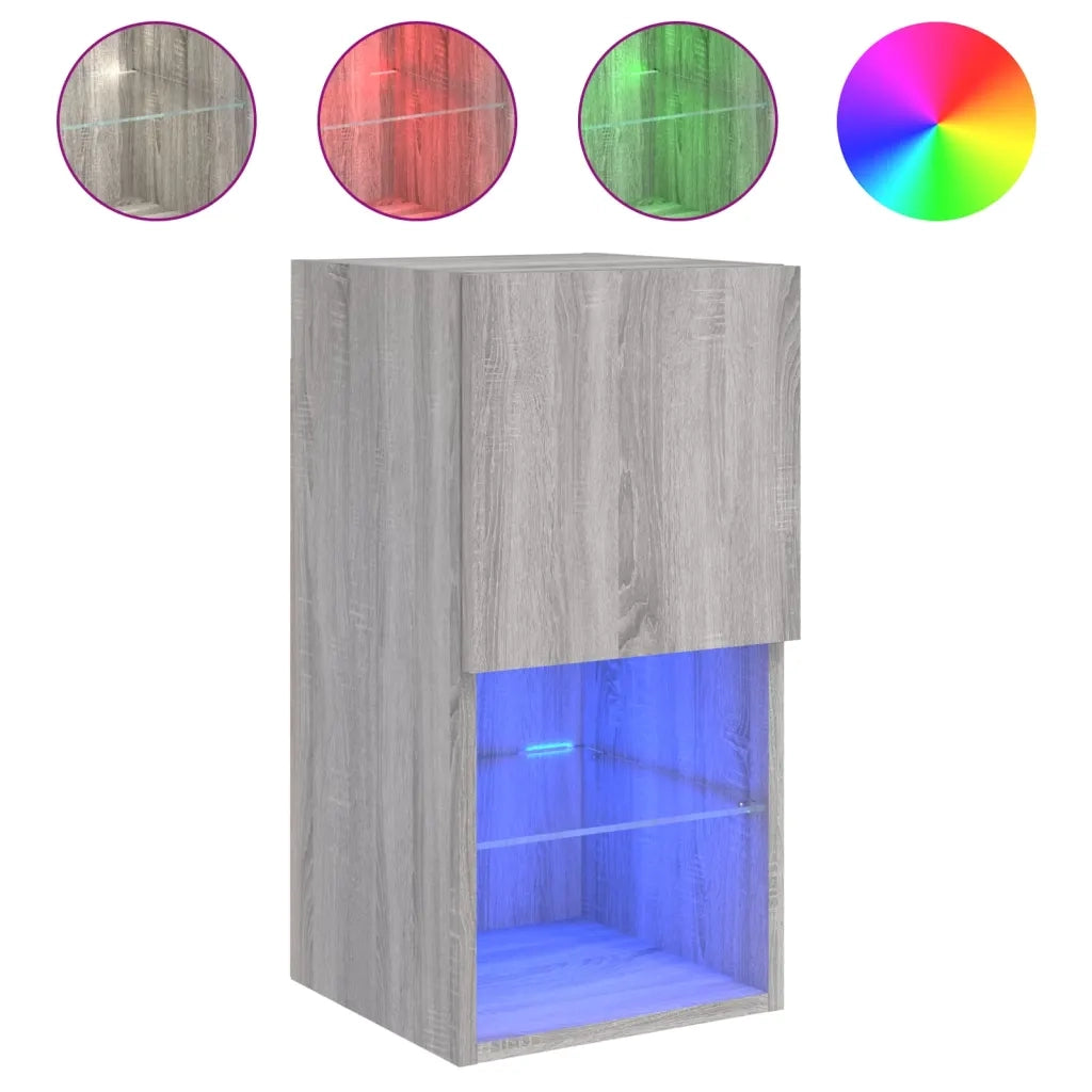 vidaXL Mobili TV con Luci LED 2pz Grigio Sonoma 30,5x30x60 cm