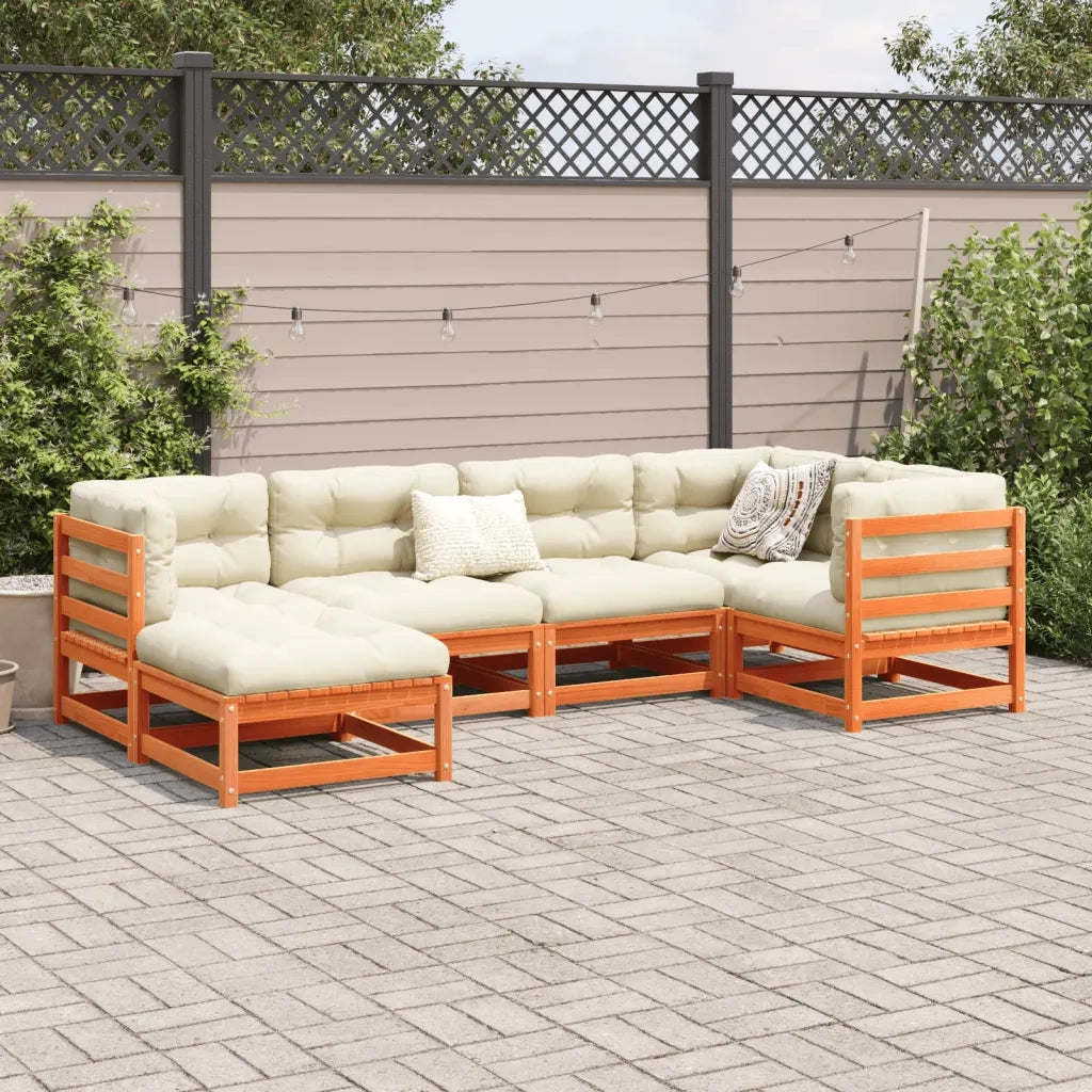 Set Divani da Giardino 6 pz Marrone Cera Legno Massello Pino 3299520