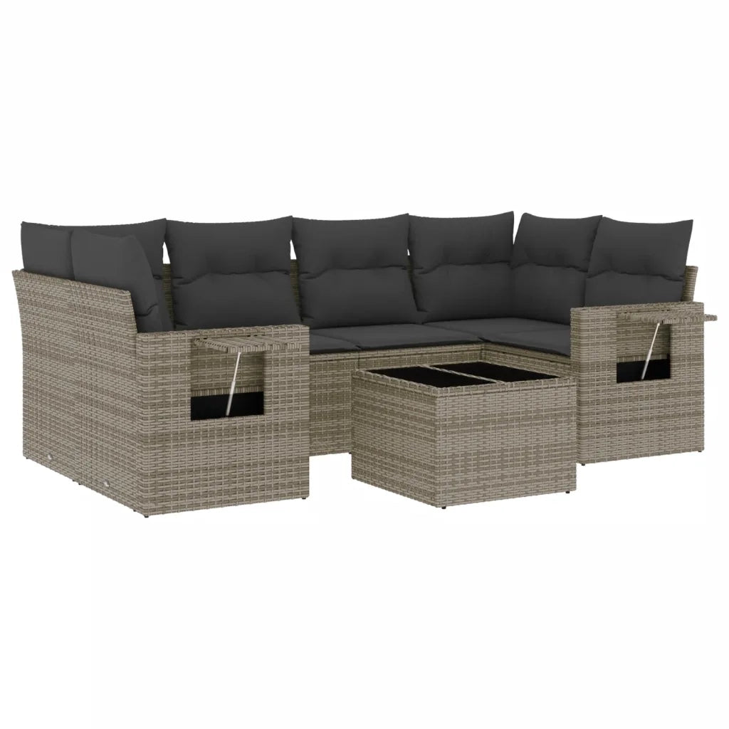 Set Divani da Giardino 7 pz con Cuscini Grigio in Polyrattan