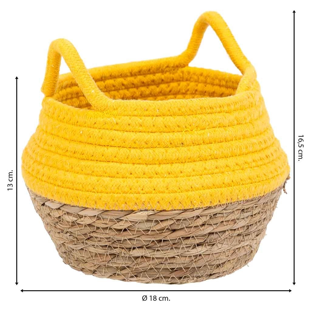 Cesto in fibra naturale e cotone giallo d18x13/16,5h