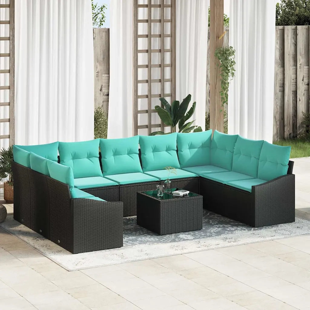 Set di divani con cuscino 10 pcs Nero polyrattan