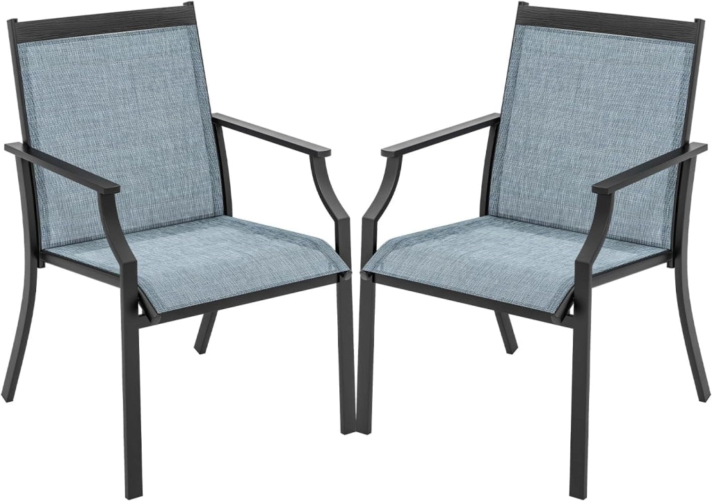 Set di 2 sedie da giardino con schienale alto, sedia in tessuto, sedia da esterno, sedie da sala da pranzo per patio, carico 150 kg, per terrazza, balcone, spiaggia, feste (blu)