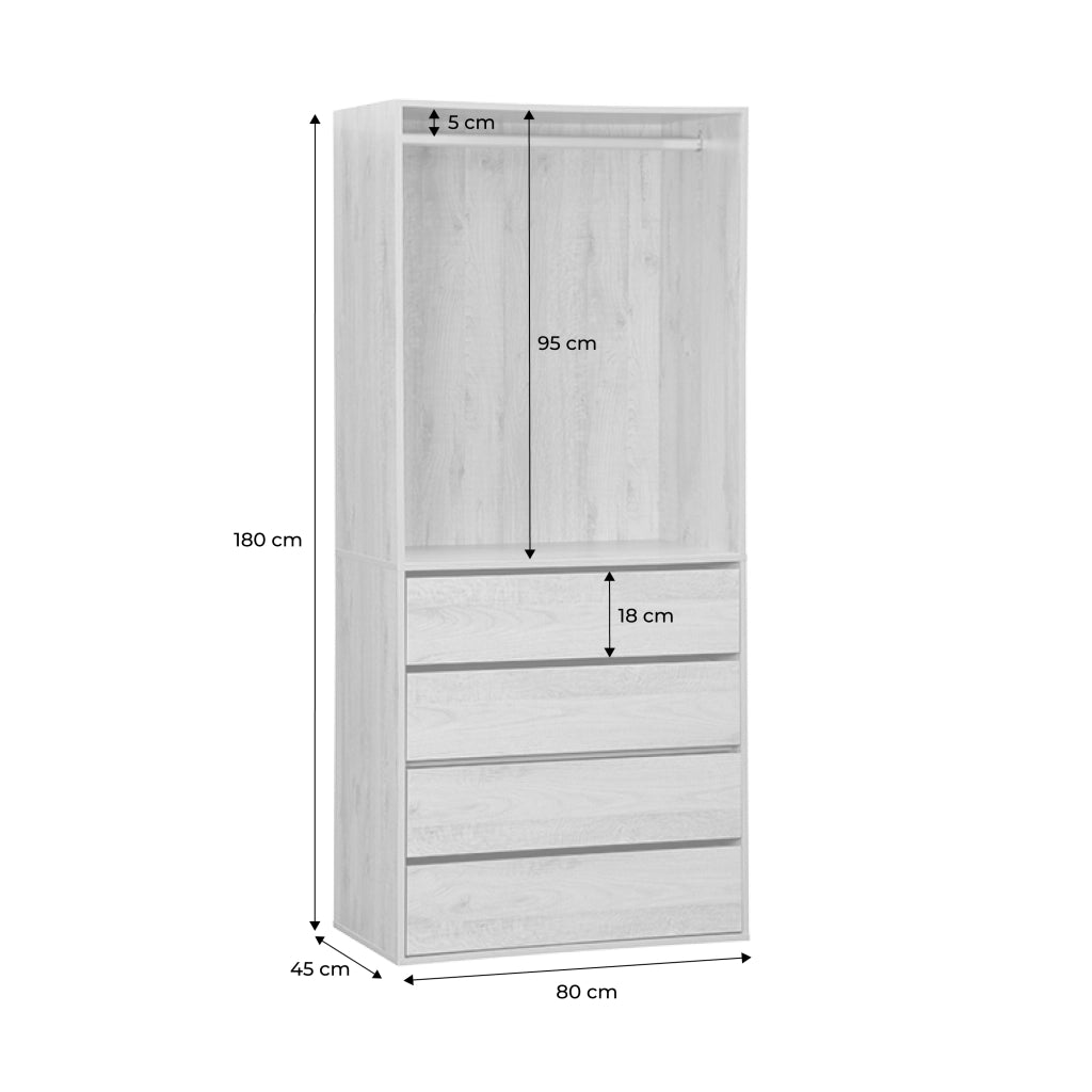 Modulo guardaroba con 4 cassetti e 1 spazio appendiabiti, marrone