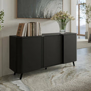 Credenza Loreo, Madia da salotto con tre ante battenti e vani interni, Rialzata da terra, 151x42 h70 cm, Nero