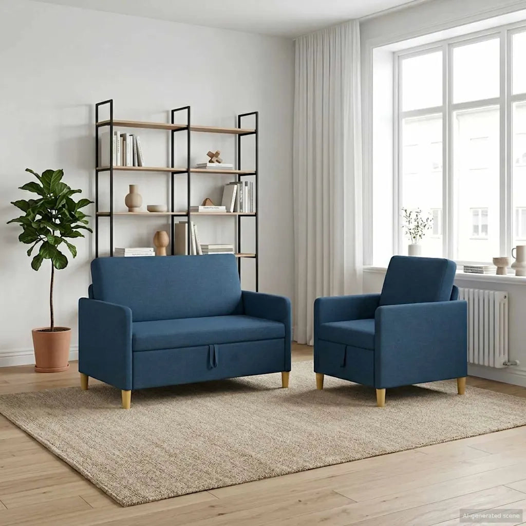 Set di Divani con Storage 2 pz Blu Poliestere 3429156