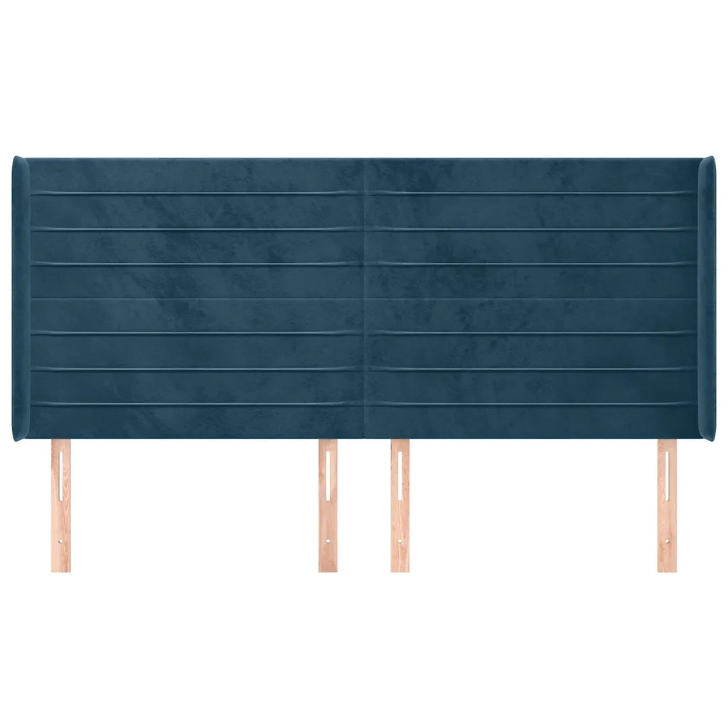 Testiera | Testata ad Orecchio Blu Scuro 183x16x118/128 cm in Velluto