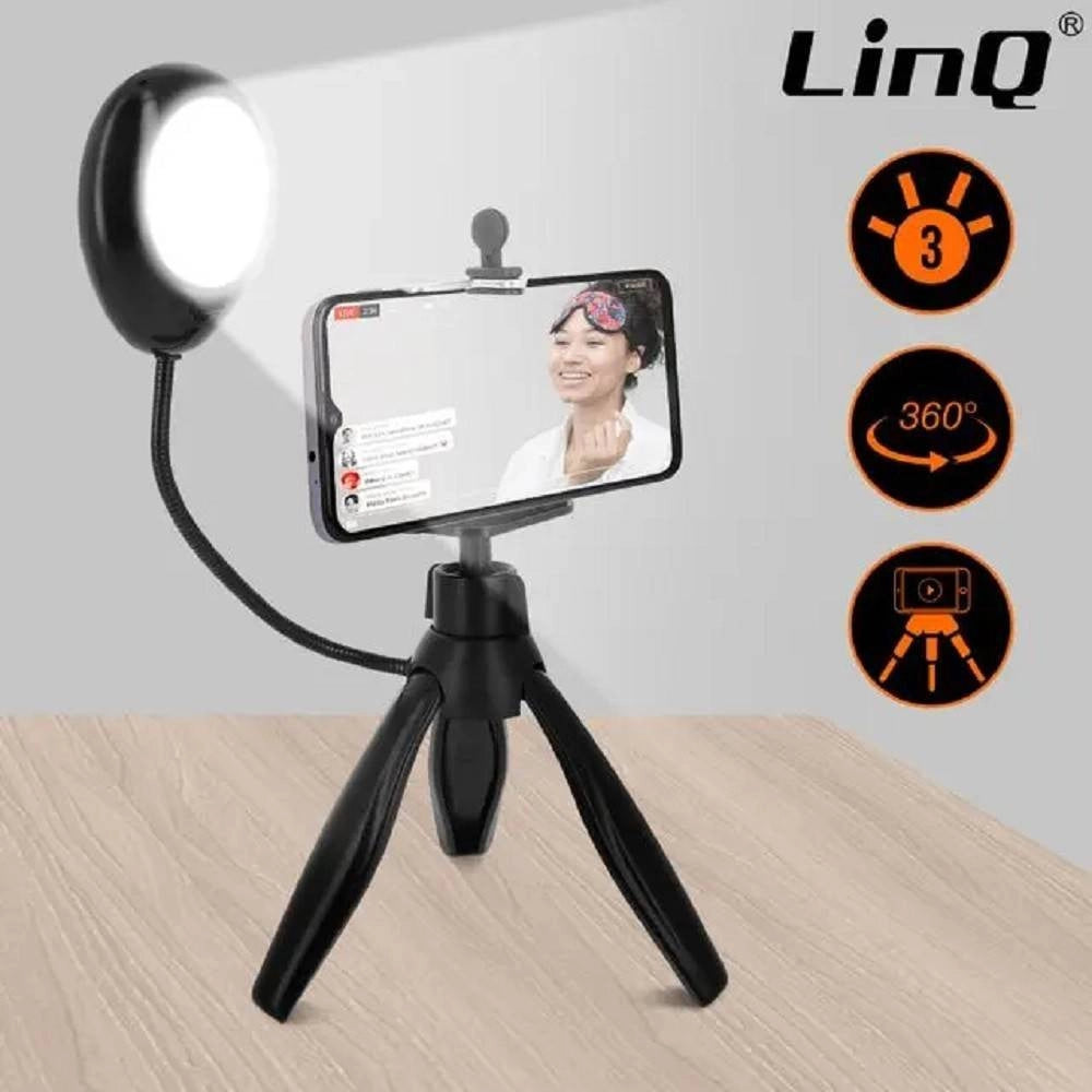 Trade Shop - Treppiedi Da Tavolo Con Luce Led 3 Intensità Girevole 360° Per Smartphone Hd3274 -